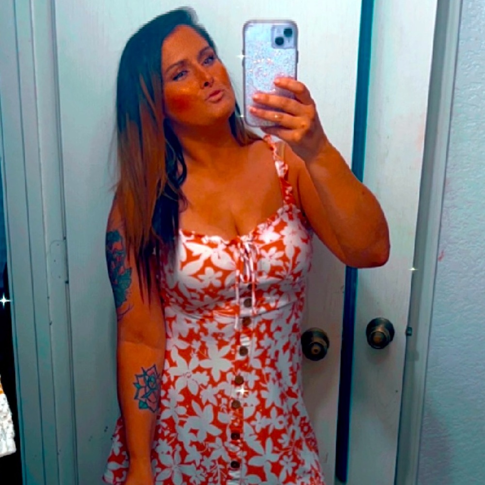 Floral Orange and White Dress